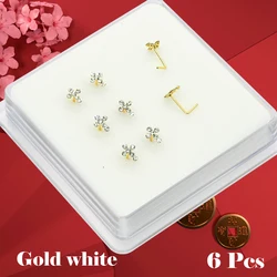 Sterling Silver 925 Jewelry Tiny Nose Studs For Women Elegance Six Crystal Crosses L Shaped Piercing Nose Stud Nose Bone Stud