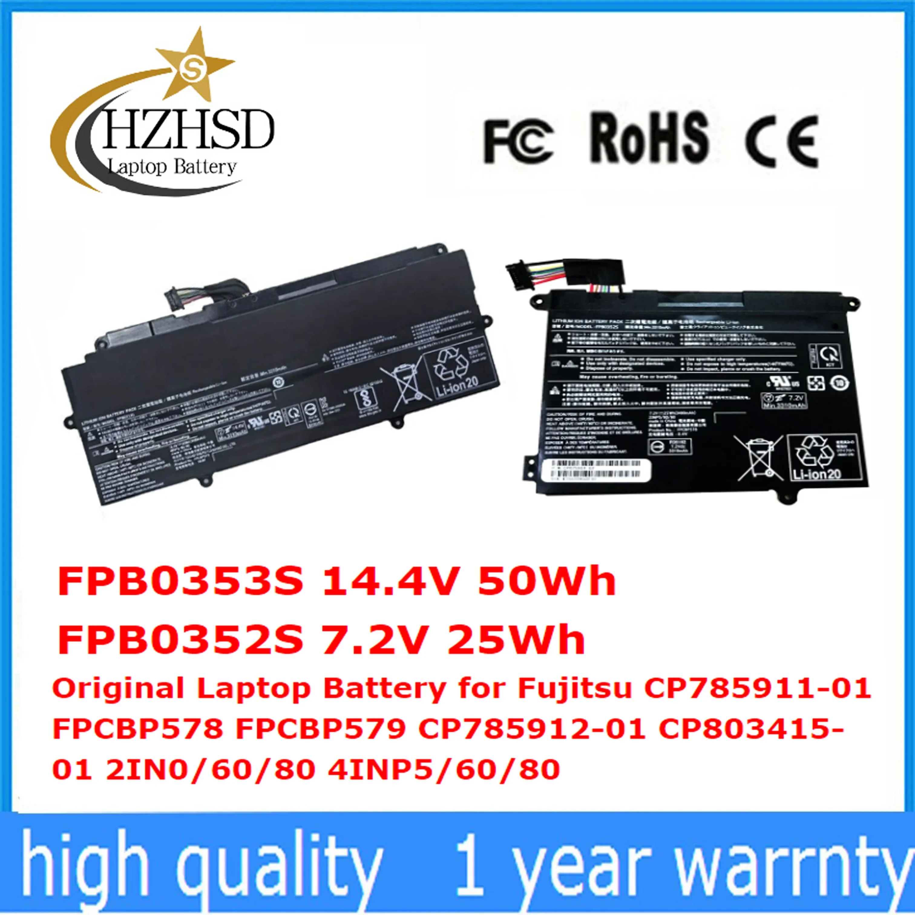 FPB0352S 7.2V 25Wh FPB0353S 14.4V 50Wh Original Laptop Battery for Fujitsu CP785911-01 FPCBP578 FPCBP579 CP785912-01 CP803415-01