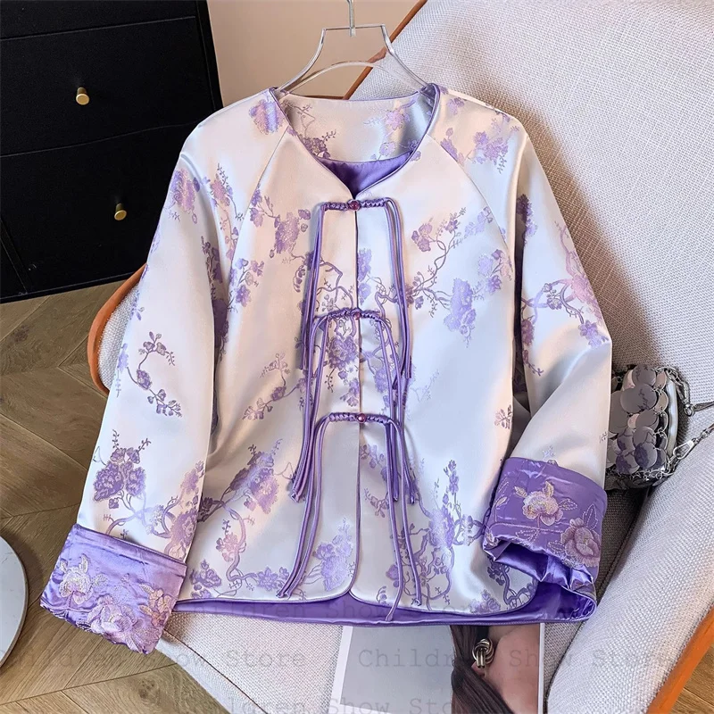 

Autumn Nee Tang Clothes Jacket Women Elegant Embroider Flower Hanfu Costume Long Sleeve Qipao Top Lady Casual Outwear Coat