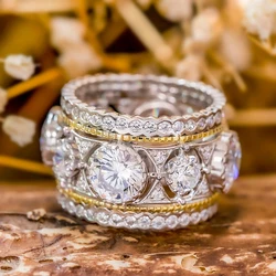 Huitan Gorgeous Bright Zirconia Finger Ring Female Luxury Wedding Band Two-tone Style Accessories Fashion Delicate Lady Jewelry