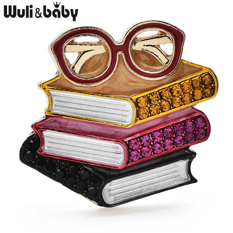 Wuli&baby Enamel Books And Glasses Brooches For Women Unisex Beautiful Reading Book Lover Party Casual Brooch Pins Gifts