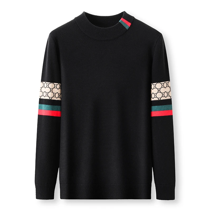 

Light luxury brand new trend men's sweater knitted fashion jacquard soft comfort casual round neck pullover high-quality top