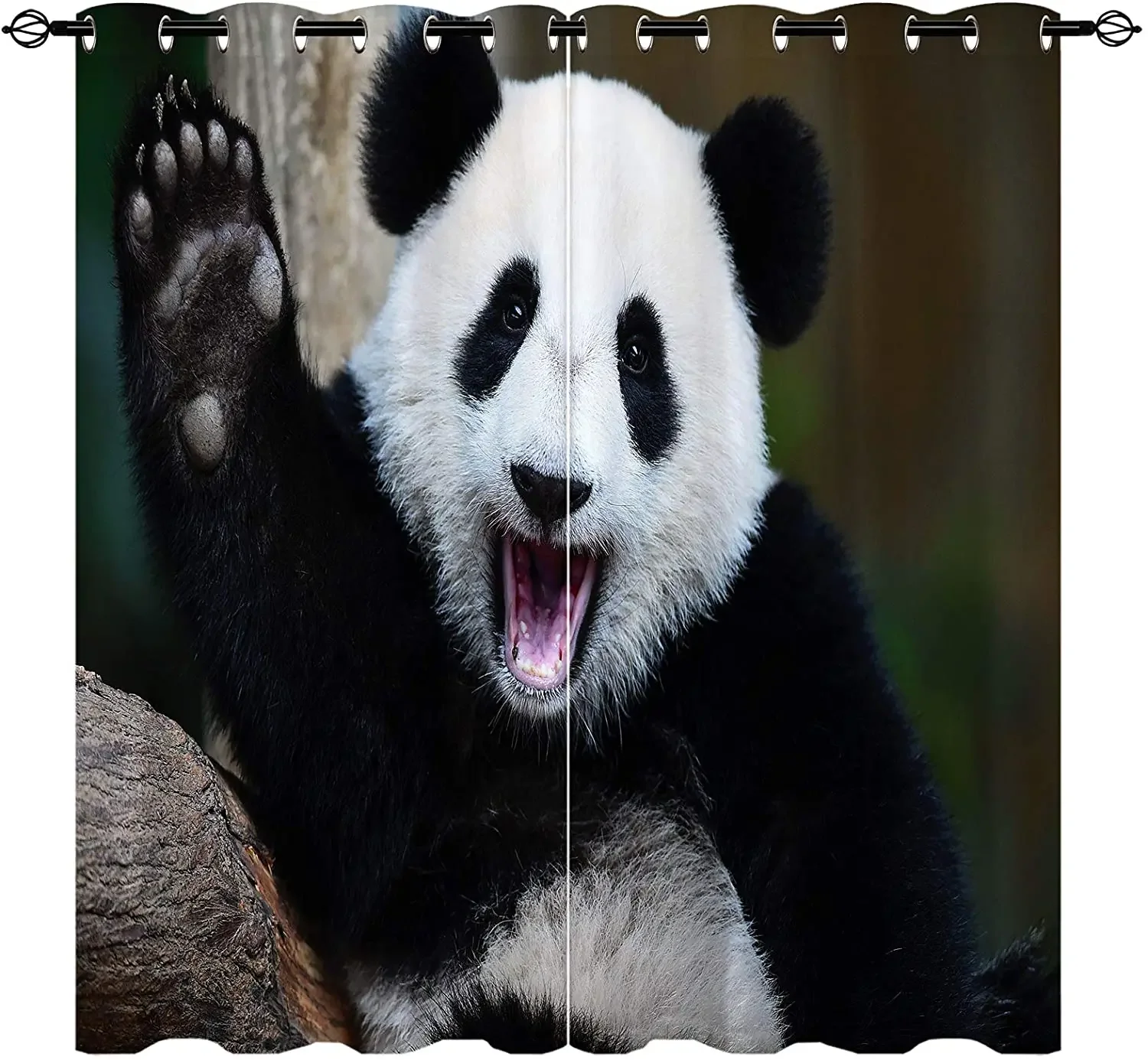 Girls Bedroom Blackout Curtains Chinese Panda Waving Hello Double Bedroom Elegant Room Curtains Can Be Short Curtains