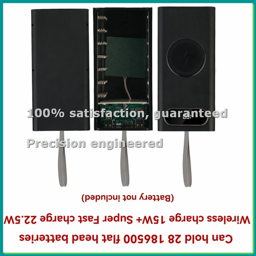 

Коробка для аккумуляторов 18650 DIY с быстрой зарядкой 22.5W, беспроводной зарядкой 15W и ЖК-дисплеем, съемный блок питания, комплект A-PZZW