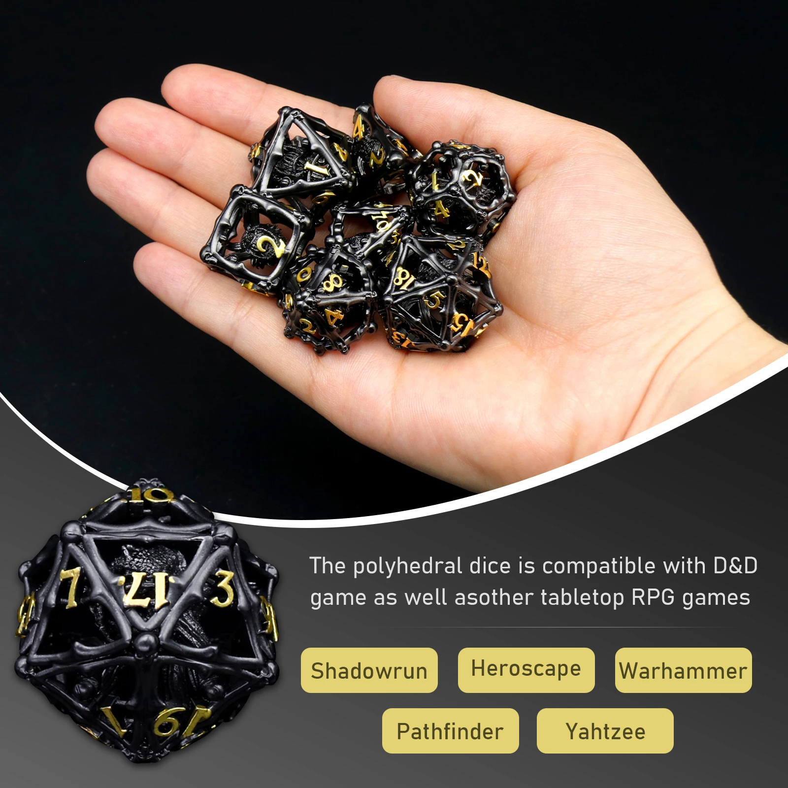 Beholder DND Dice Set, Eye Monster Metal Dice, ZHOORQI 7PC/Set Polyhedral Dice for Dungeons and Dragons Dices, D&D Dice Gift