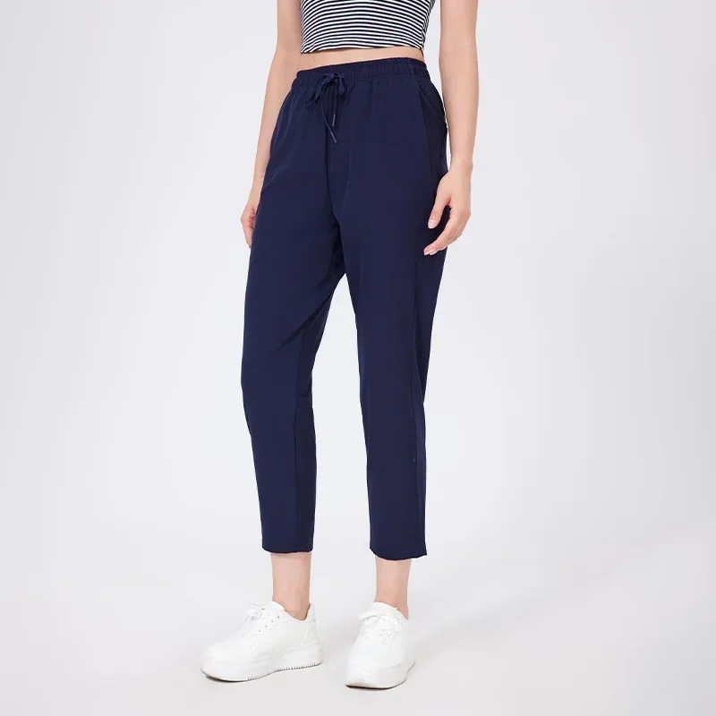 Женские карманные брюки для йоги, однотонные эластичные уличные брюки для бега, свободные дышащие спортивные брюки, женская одежда для тренировок