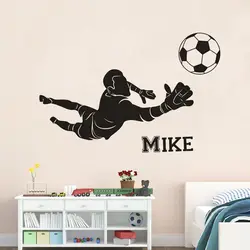 Football Goalkeeper Vinyl Wall Sticker Football Club Boys Room Decor Customized Name Wall Poster Soccer Sports Vinyl A1-088