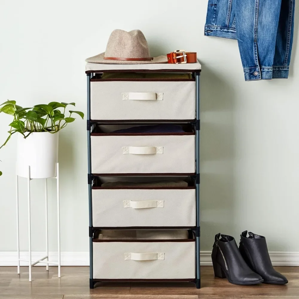 4-Tier Tall Closet Dresser with Drawers - Clothes Organizer and Small Fabric Storage for Bedroom (Beige)