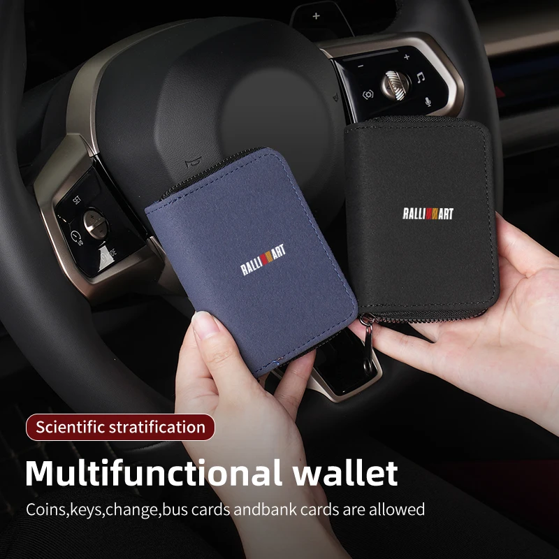 Leather Card Wallet Credit Card Coins Purses Zipper Pocket Storage Bag For Mitsubishi Ralliart Lancer EX Outlander ASX Evo X RVR