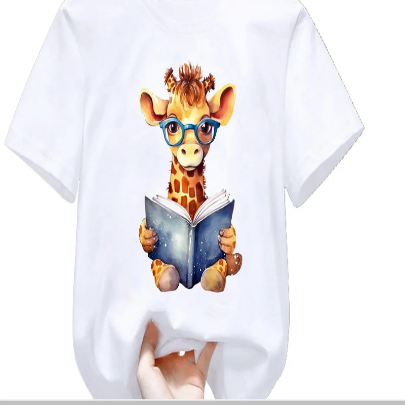 Cute Giraffe Deer Animal Print Tshirt Girls/Boys Funny Kids Clothes Summer Short Sleeve Children'S Clothing T-Shirt