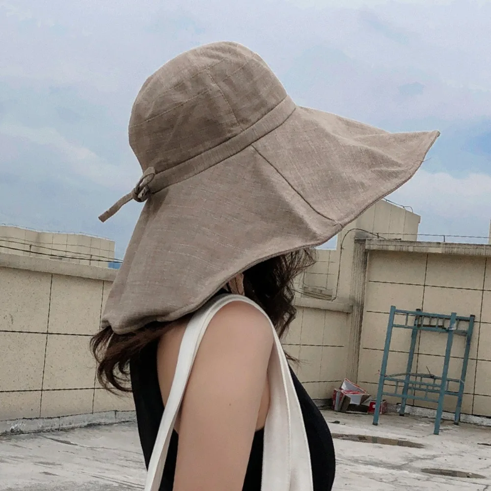 Summer Wide Brim Linen Sun Hats for Women Uv Protection Sunshade Foldable Bucket Hat Beach Outing Hat Gorras Para Mujer Кепка 모자