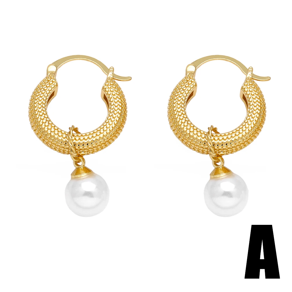 FLOLA Pearl Earrings For Women Copper Dangle Hoop Earrings Gold Plated Small Stud Female Fashion Jewelry Gift For Girls ersz07 image 2