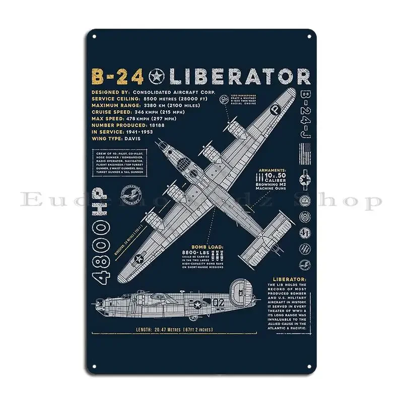 B 24 Liberator Metal Plaque Cave Classic Printing Designing Rusty Tin Sign Poster