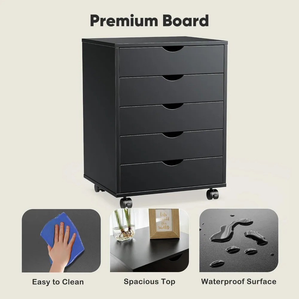 خزانة ملفات متنقلة مكونة من 5 أدراج تحت منظمة تخزين المكتب مع عجلات عمودية لحفظ الصدر وطابعة مكتبية صغيرة من الخشب #6