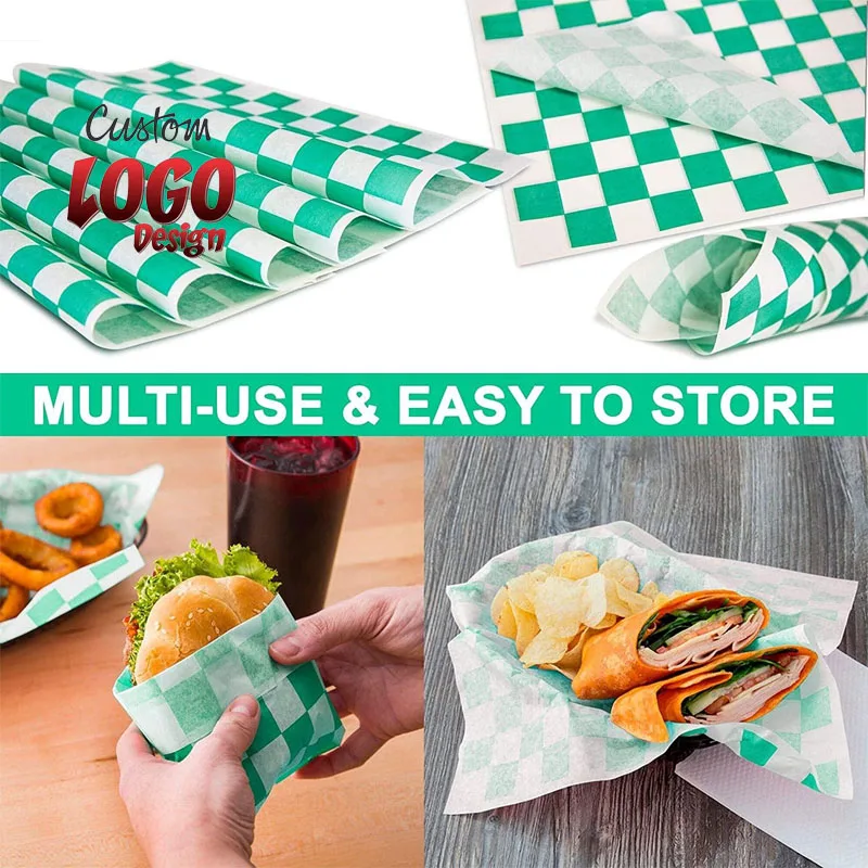 Custom LOGO Printed Sandwich Hamburger Wrappers Oil Resistant Glassine Fast Food Wrapping Paper