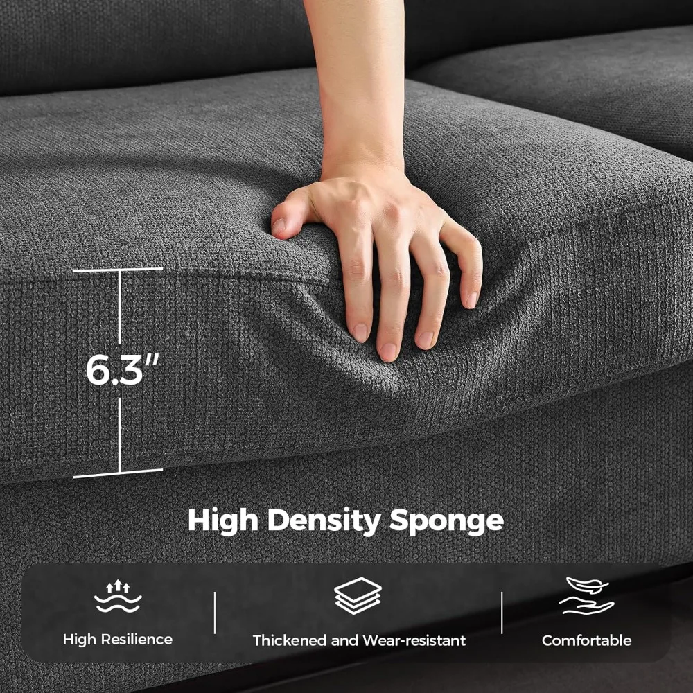 أريكة حديثة بثلاثة مقاعد من منتصف القرن، 91 لوسون، مقاعد عميقة للغاية، كبيرة الحجم، رمادي داكن لغرف المعيشة والصالات #4