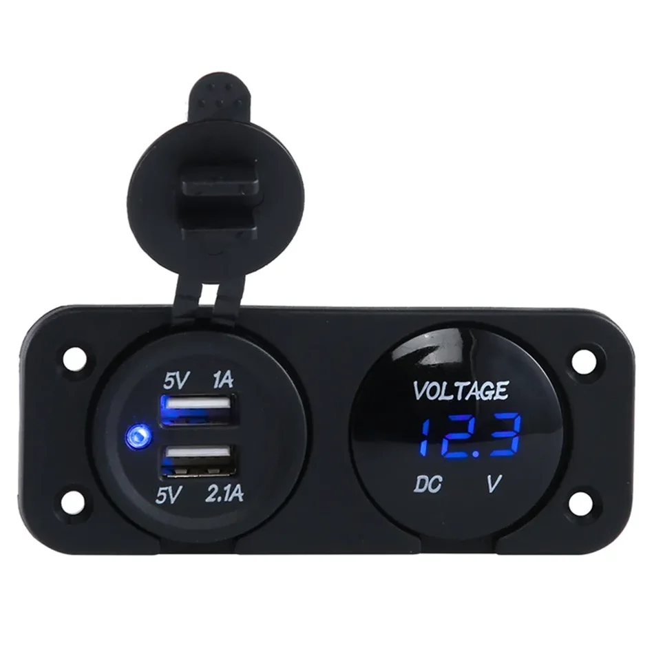 12V-24V Dual USB Car Charger Power Adapter Socket + LED Digital Voltmeter for Motorcycle Boat Caravan