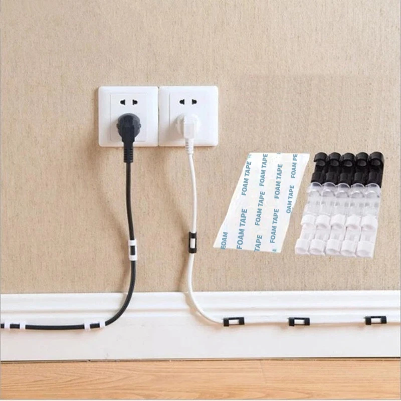 20pcs Cable Clips Convenient Self-adhesive Wire Organizer Line Cable Buckle Plastic Clip Fixer Fastener Holder