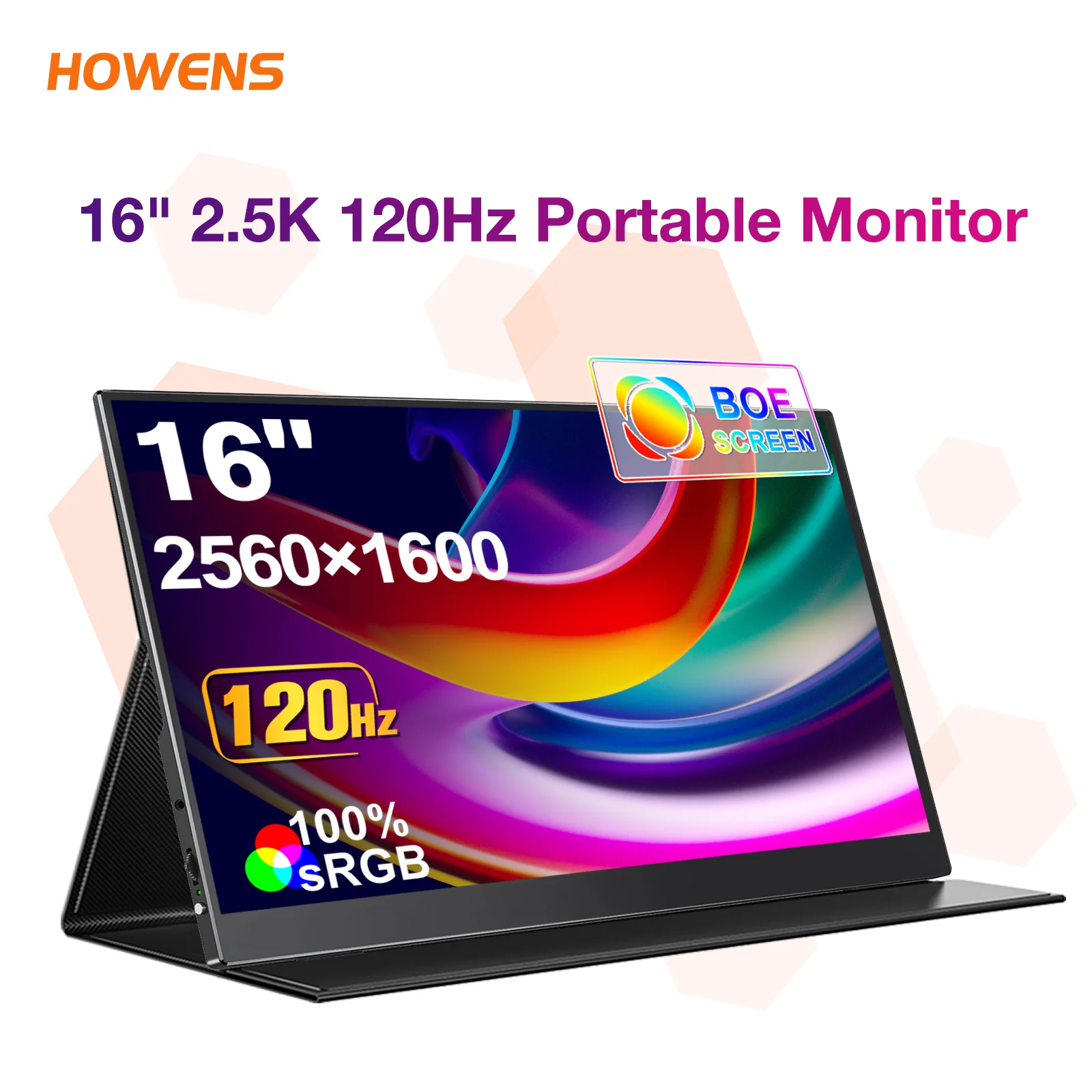 16 Inch 2.5K 120Hz IPS Portable Monitor 100% sRGB 300cd/m2 178 Wide Angle Built-in Speaker Type-C HDMI For PS5 Xbox Switch