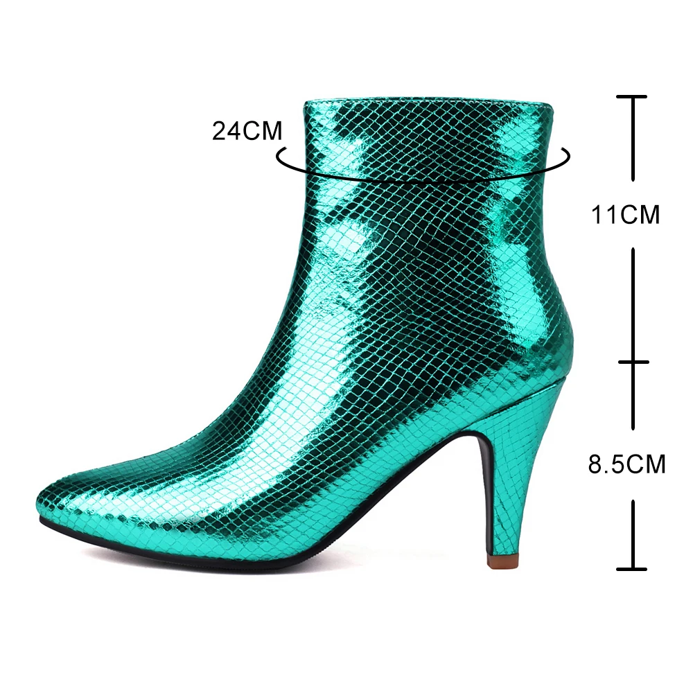 Fashion Gold Silver Shiny Women\'s Boots 2025 New 8cm Tapered Heel Booties Women Zip Pointed Toe Winter High Heels Botas De Mujer