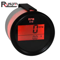 2‘’ 52mm Auto Truck Boat Digital Tachometer 0-9990 RPM With Hourmeter fit for Boat Car Truck Motorcycle Red Backlight 9-32V