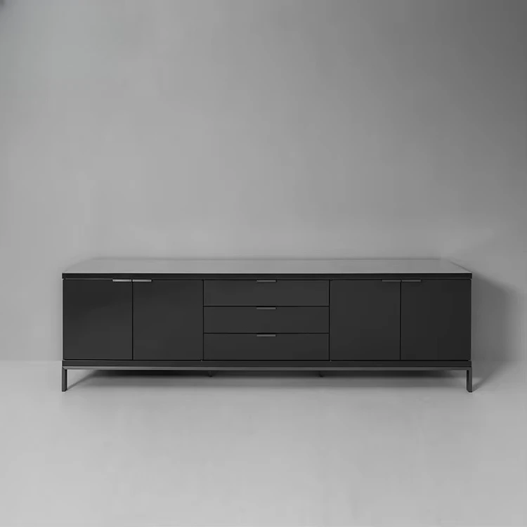 yo-Modern American Style Living Room Wood Media Console Solid Wood Black Premium Media Console Storage-