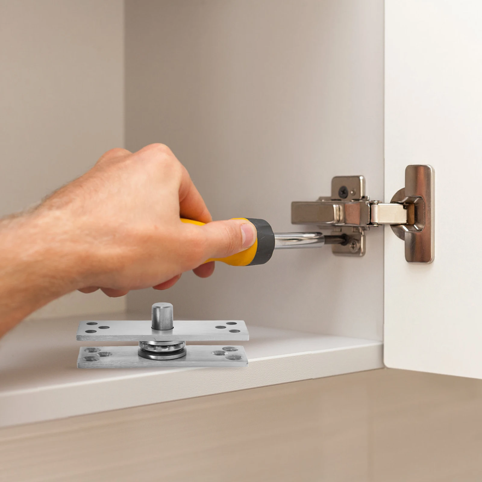 

1 Set 360 Degree Rotating Stainless Steel Pivot Door Concealing Hardware Invisible For Cabinets Wardrobes Bookshelves Wood Doors