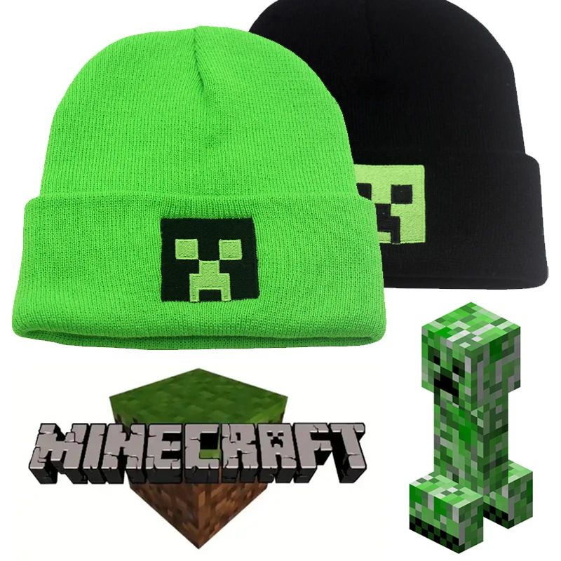 Minecraft Creeper шапочки женская зимняя теплая шапка мультфильм милая однотонная забавная шапка с вышивкой для мужчин вязаный чепчик унисекс подарок