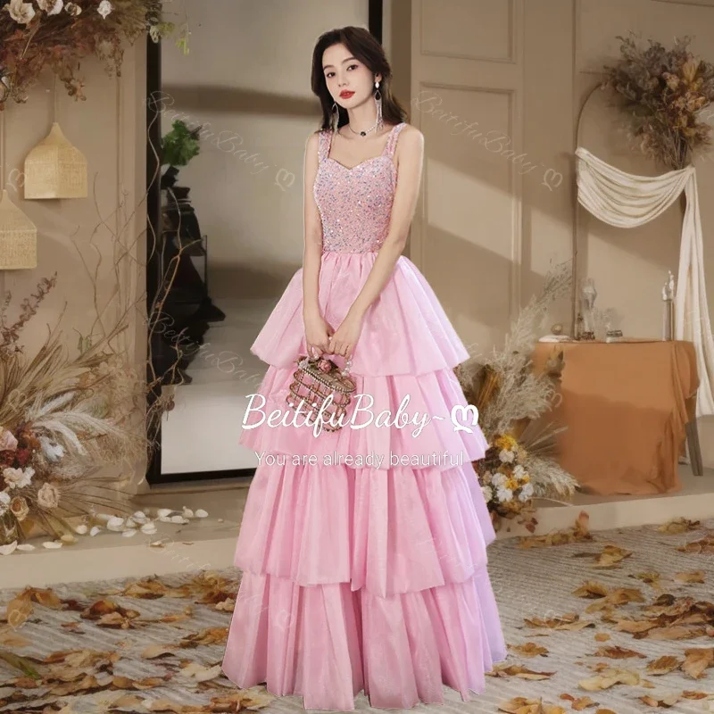

Customized Women's Evening Dresses Sequin Sling Cake Skirts Banquet Party Long Dress for Women Vestidos Elegantes Para Mujer