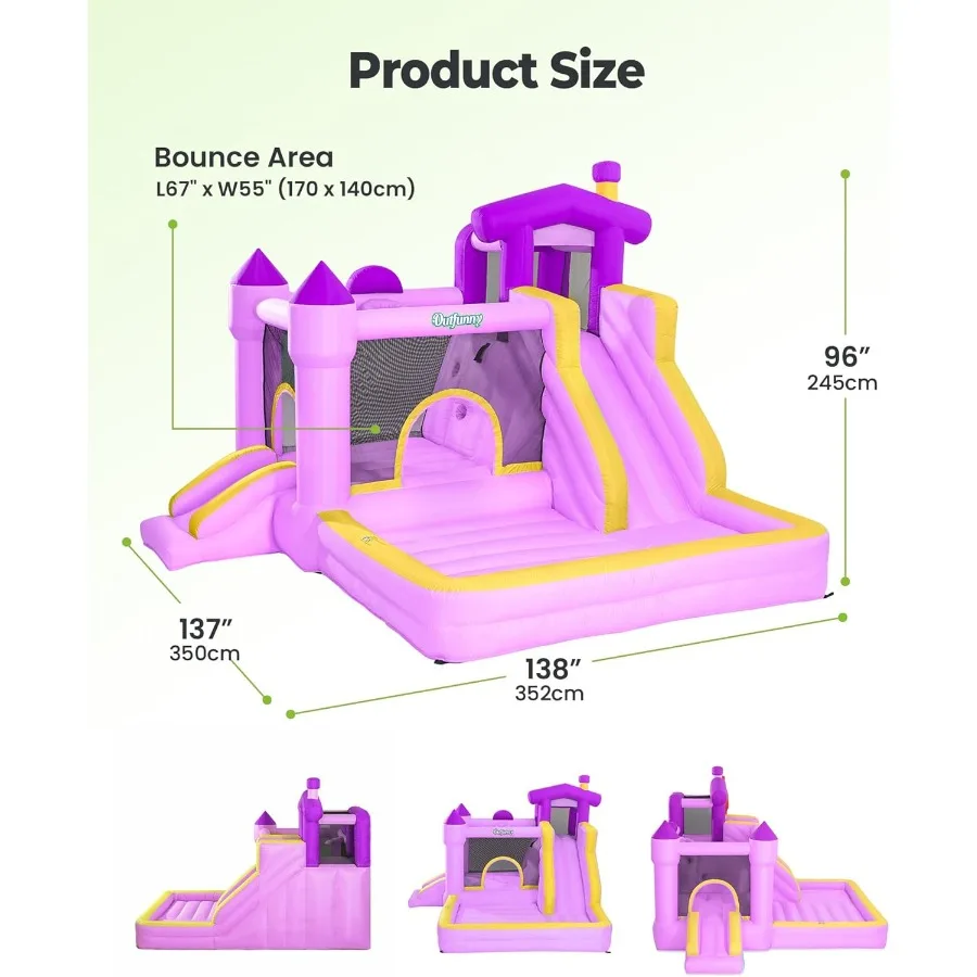 Casa inflável do salto casa inflável para meninas 3-12 com slide uso interno exterior 450w ventilador de alta eficiência durável roxo de