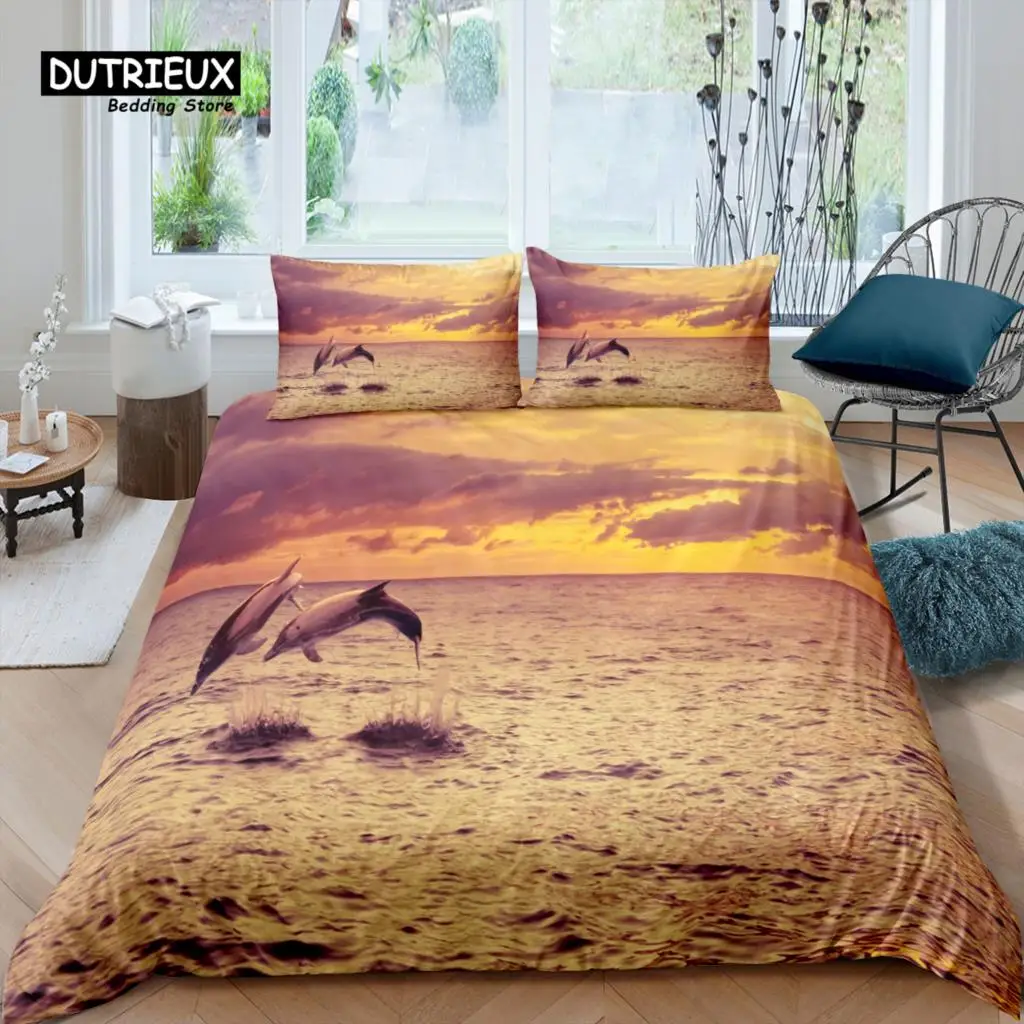 

Home Living Luxury 3D Dolphin Bedding Set Kids Duvet Cover Pillowcase Ocean Animals Bedding Set Queen and King EU/US/AU/UK Size