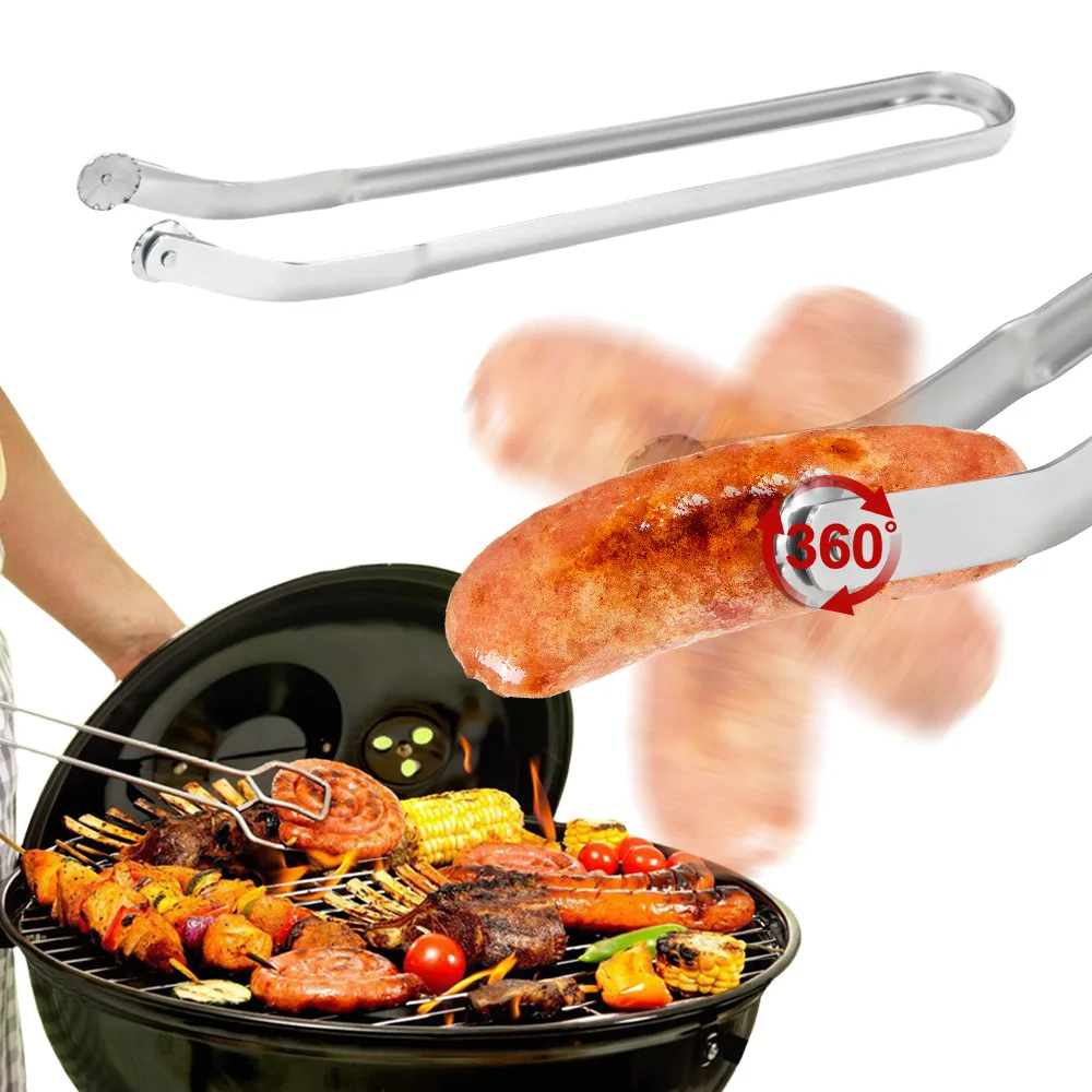 BBQ Sausage Turning Tongs Kitchen BBQ Tongs Stainless Steel Locking Cooking Tongs Portable Non-Slip Food Tongs Cooking BBQ Tool