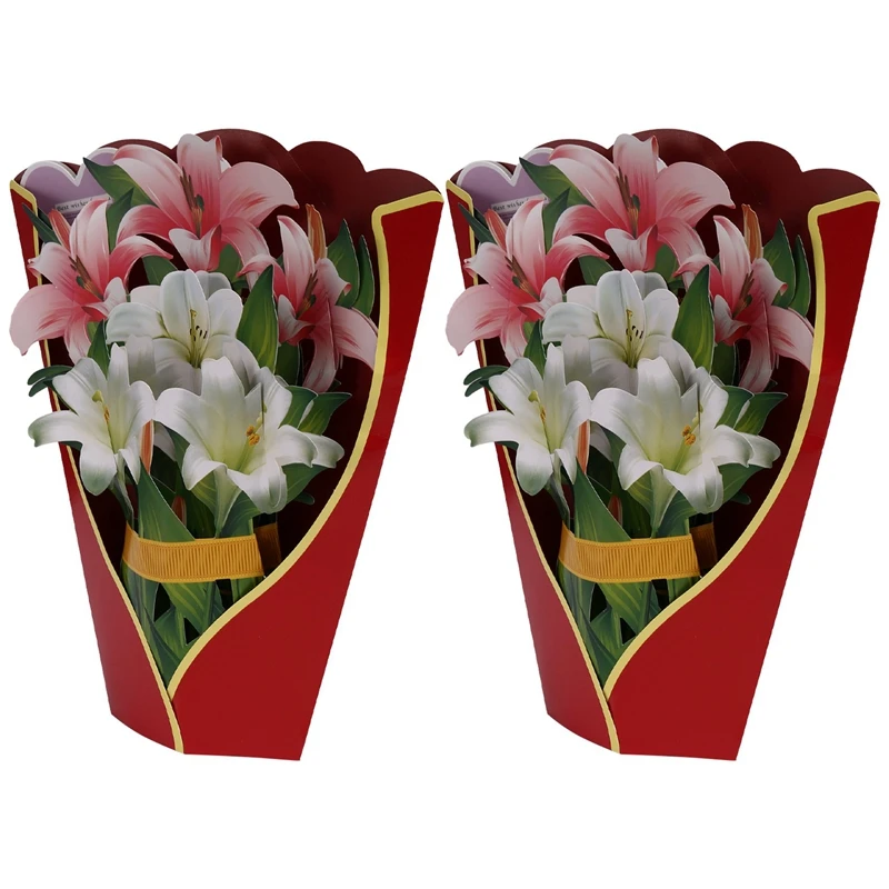 Paper Popup Cards, Lily And Rose Flower Bouquet 3D Popup Greeting Cards For Mom Mothers Day Greeting Cards All Occasions