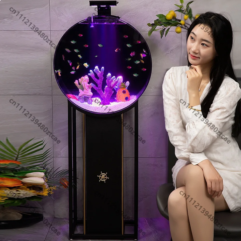 New Creative Eco Floor Living Room Fish Tank Small Goldfish Ornamental Round Aquarium