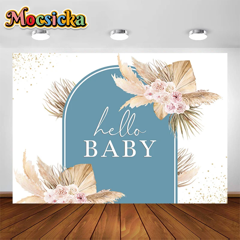 

Bohemian Style Photography Background Baby Shower Backdrop Flower Hello Baby Themed Decoration Studio Shoot Banner Custom