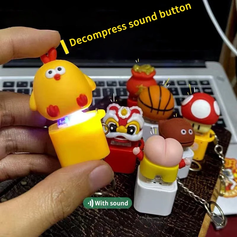 Cartoon Gojo Satoru Pendant With Sound And Light Cute Button Merit Luminous Keychain Office Decompression Toy Bag Keychain