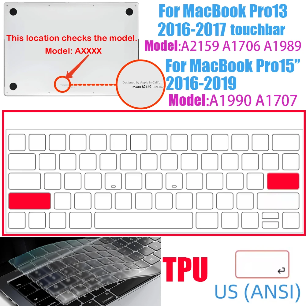 Klare, ultradünne TPU-Tastaturabdeckung für MacBook Air 13,6 13 Zoll M4 M3 M2 M1 Chip und Pro 14 13 15 16 Zoll EU- und US-Layout – Detail 10