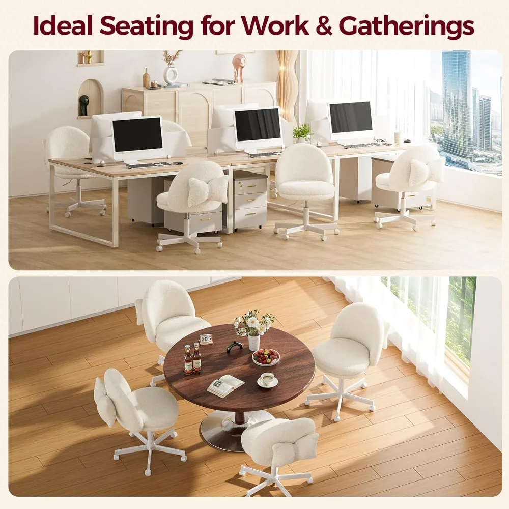 كرسي تيدي فيلفيت قابل للتعديل بارتفاع للفتيات، مقعد مكتب مكياج لطيف بدون ذراع مع مساحة تخزين #4