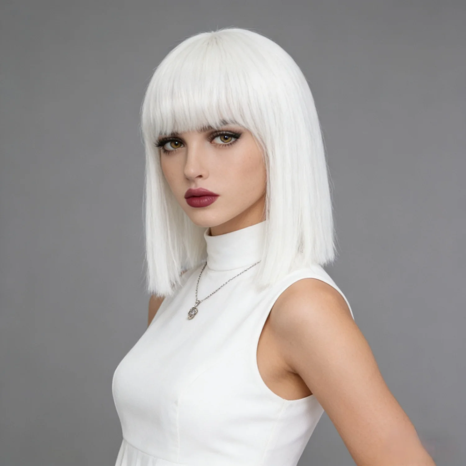 Straight Synthetic Hair Bob Wigs Cosplay White Wig Purple Short Black Wig With Bangs Party Female Layered Wigs
