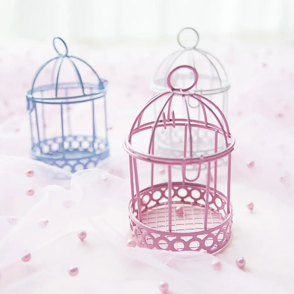 Decorative Bird Cage Iron Wedding Garden Decor Candle Box Metal Retro Style Candy Color Hollow Candy Gift Boxes for Party