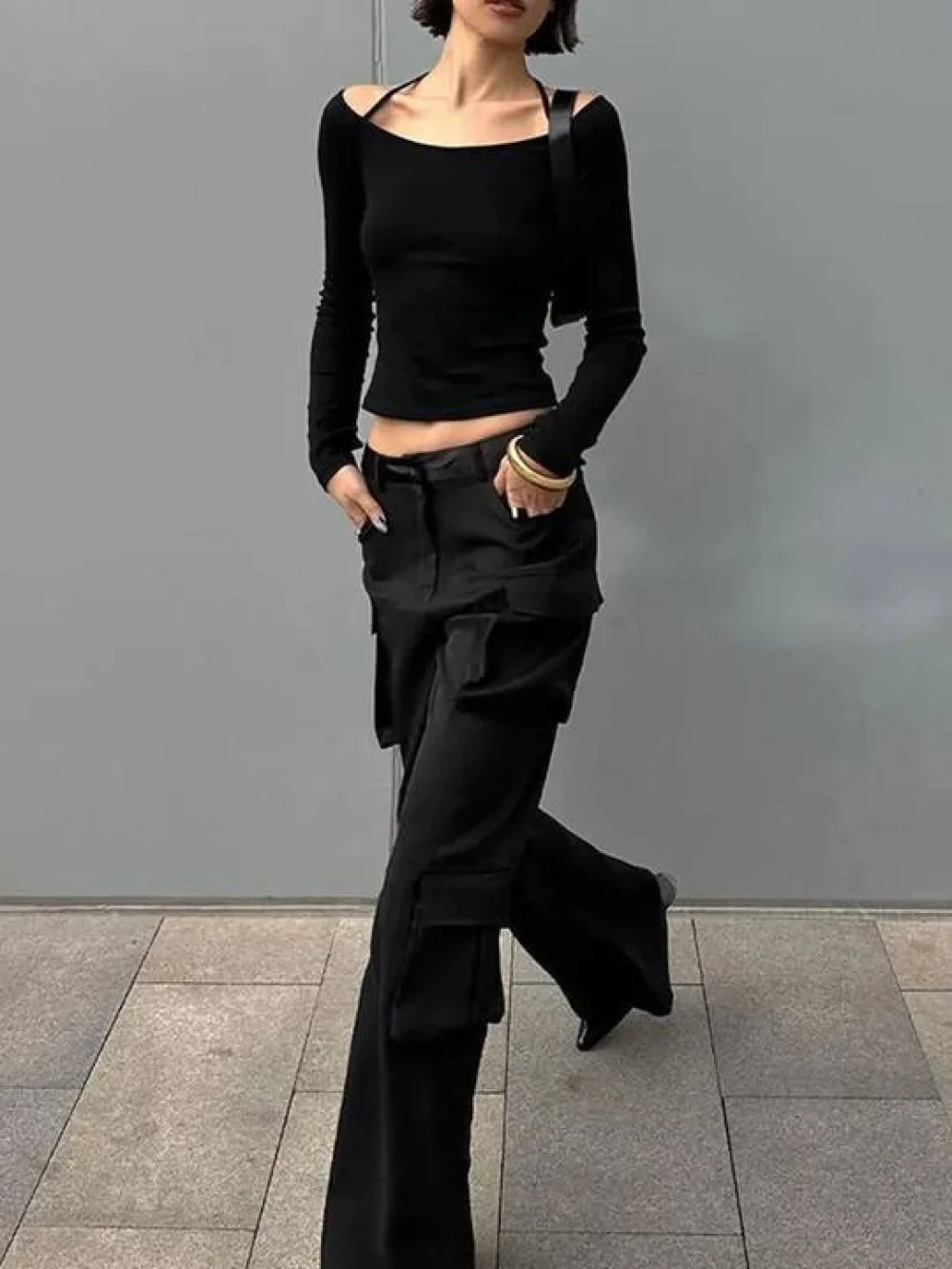 تي شيرت برقبة واحدة مكشوفة الأكتاف على شكل عظمة الترقوة، تي شيرت بناتي حلو وحار بأكمام طويلة، قميص أساسي ضيق مثير #6