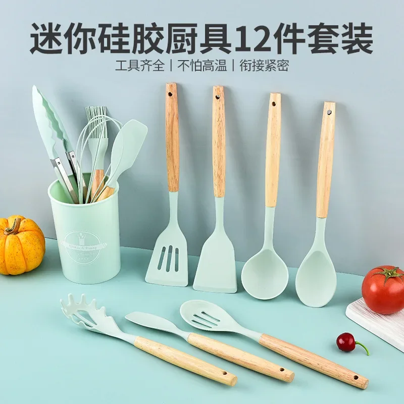 Manufacturer direct sales mini silicone cooking spatula food grade soup spoon 12 piece set 600g silicone kitchenware set