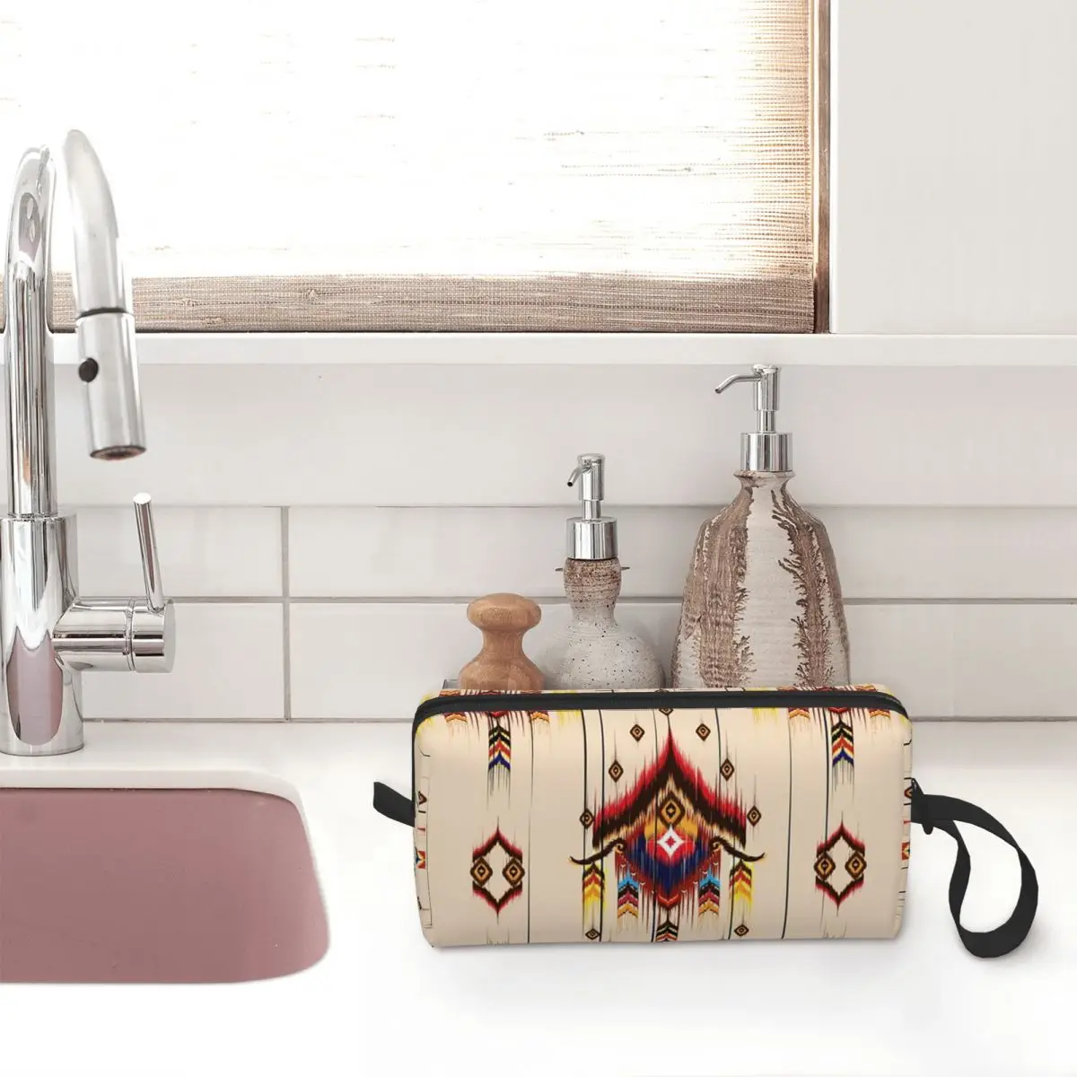 Ikat Pattern Embroidery Abstract For Design Makeup Bag Cosmetic Organizer Toiletry Cosmetic Bag for Women Beauty Travel