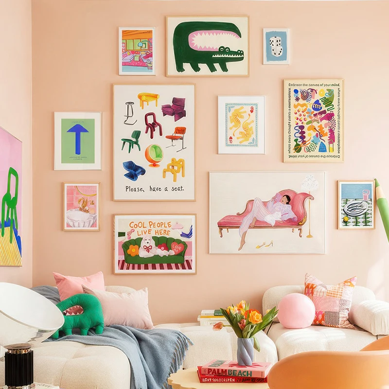 

Throw The Dice Crocodile Crush Playful Art Gallery Wall Decor Poster Canvas Painting Colorful Living Room Print Picture Modern