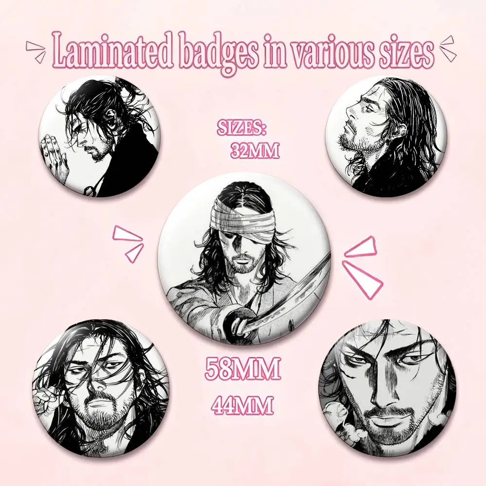 Miyamoto V-Vagabond Musashi Laser Badge Creative Pins Brooch for Bag Clothes Hat Decor Gifts Fans Collect