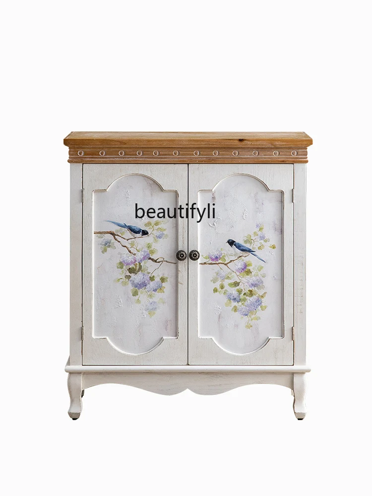 French Solid Wood Entrance Cabinet Painted Sideboard TV Cabinet Wall Decoration Living Room Side Cabinet