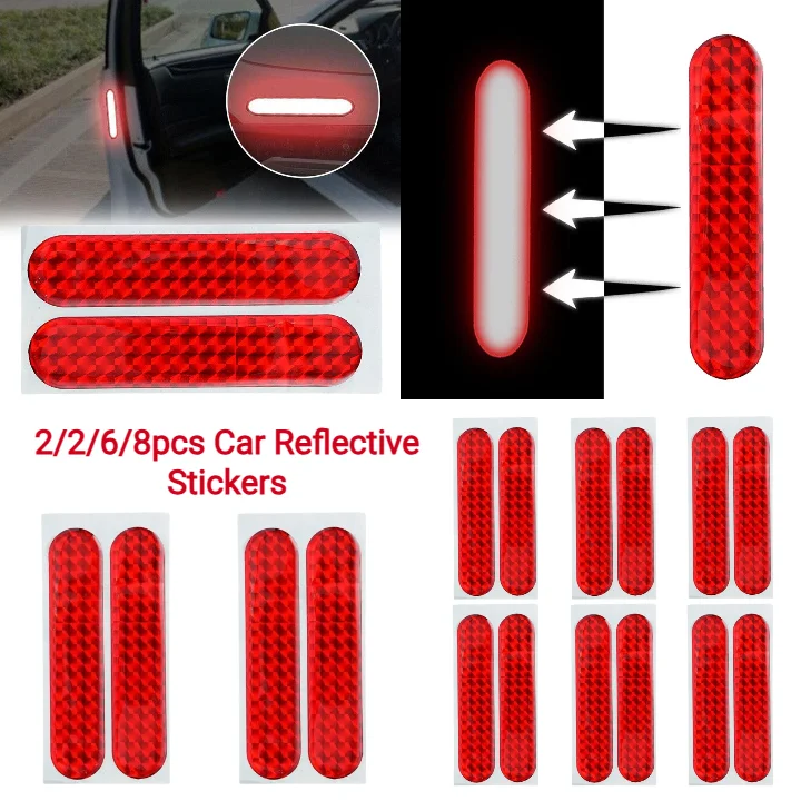 

2/4/6/8 шт., светоотражающие наклейки на дверь автомобиля, бампер, предупреждение о открытии, отражающая лента, наклейка, наклейки на отражатель салона автомобиля