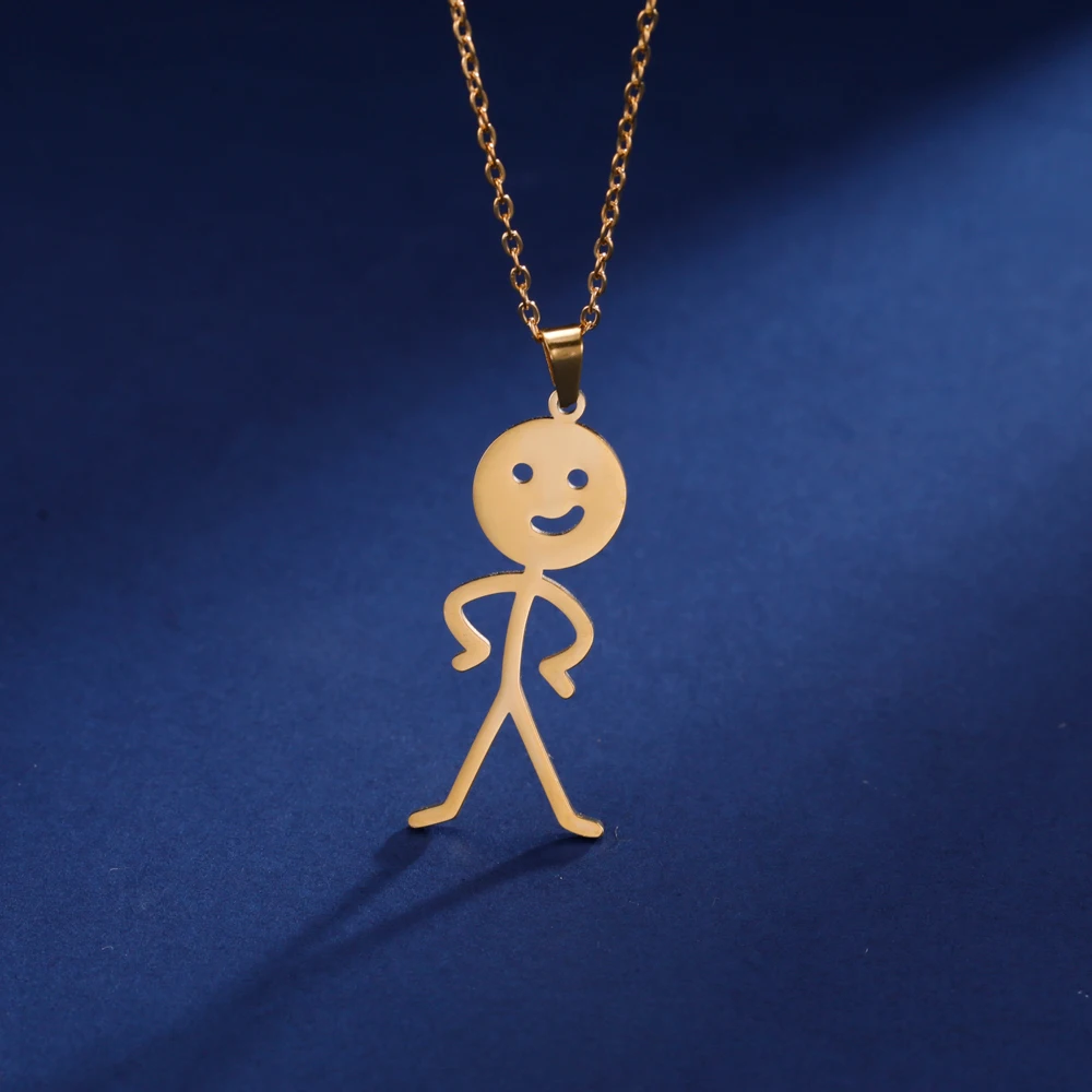 COOLTIME Lustige Mittelfinger Stickman Halskette Edelstahl Hip Hop Doodle Anhänger Halskette für Frauen Männer Punk Schmuck Geschenk – Detail 12