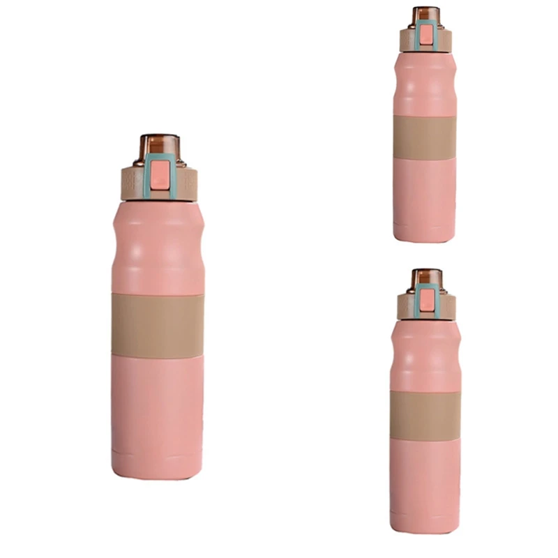 Pink Outdoor Portable Straight Drink Jumping Cup 304 Stainless Steel Double Layer Thermos Cup Sports Bottle