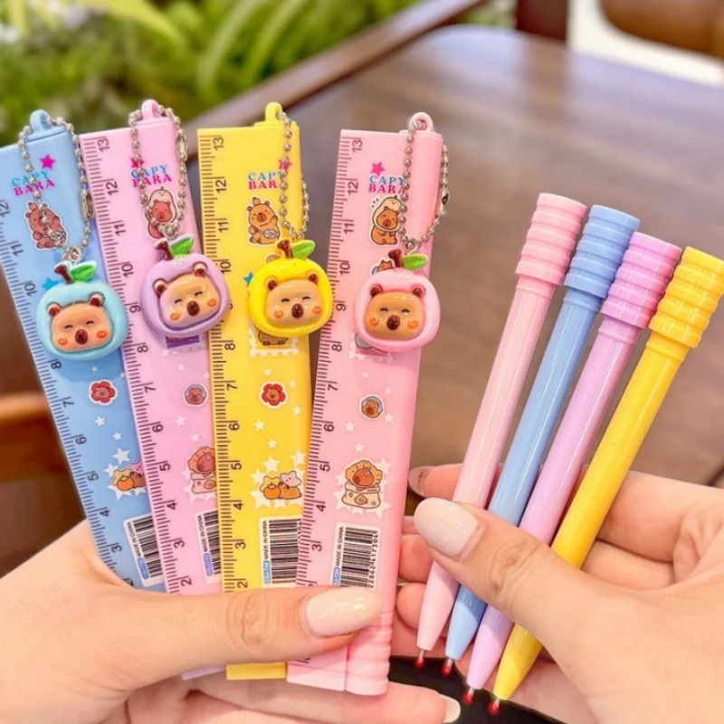 24pcs/lot Creative Capybara Ruler Shape Gel Pen Cute 0.5mm Black Ink Gel Pens For Writing Office School Supply